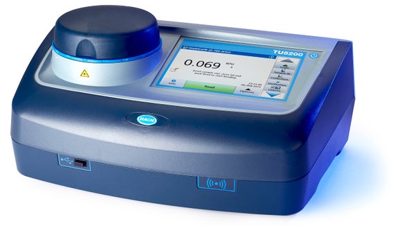 A TU5200 laboratory turbidimeter with an RFID connectivity and a large colour display