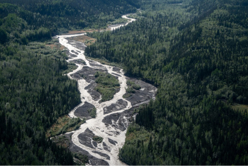 Source water aerial view of the braided Kennicott River near McCarthy Alaska in the Alaskan bush