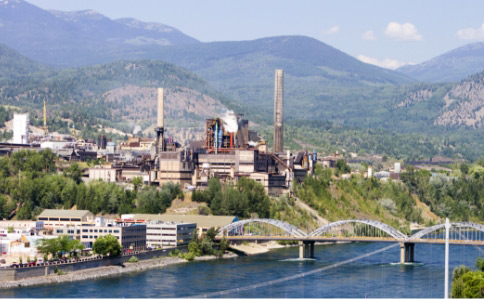 Applications for metals and mining; view of the city of Trail and the lead and zinc smelter in the West Kootenay